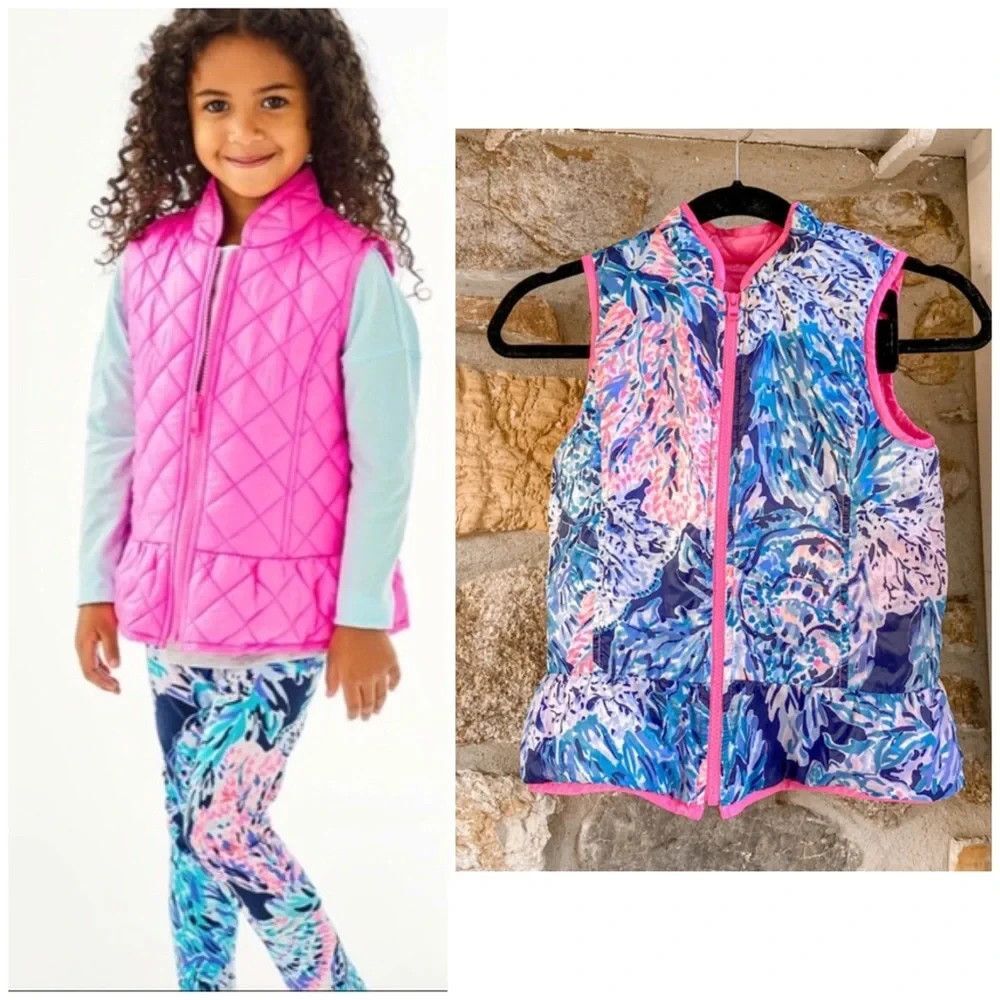 NEW Lilly Pulitzer Melanie Hot Pink Reversible Quilted Vest Girls S 4/5